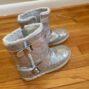 Girls' Silver Sequin Boots Size 2